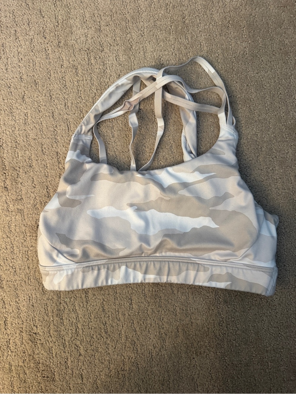 Athleta Neutral Camo Strappy Sports Bra